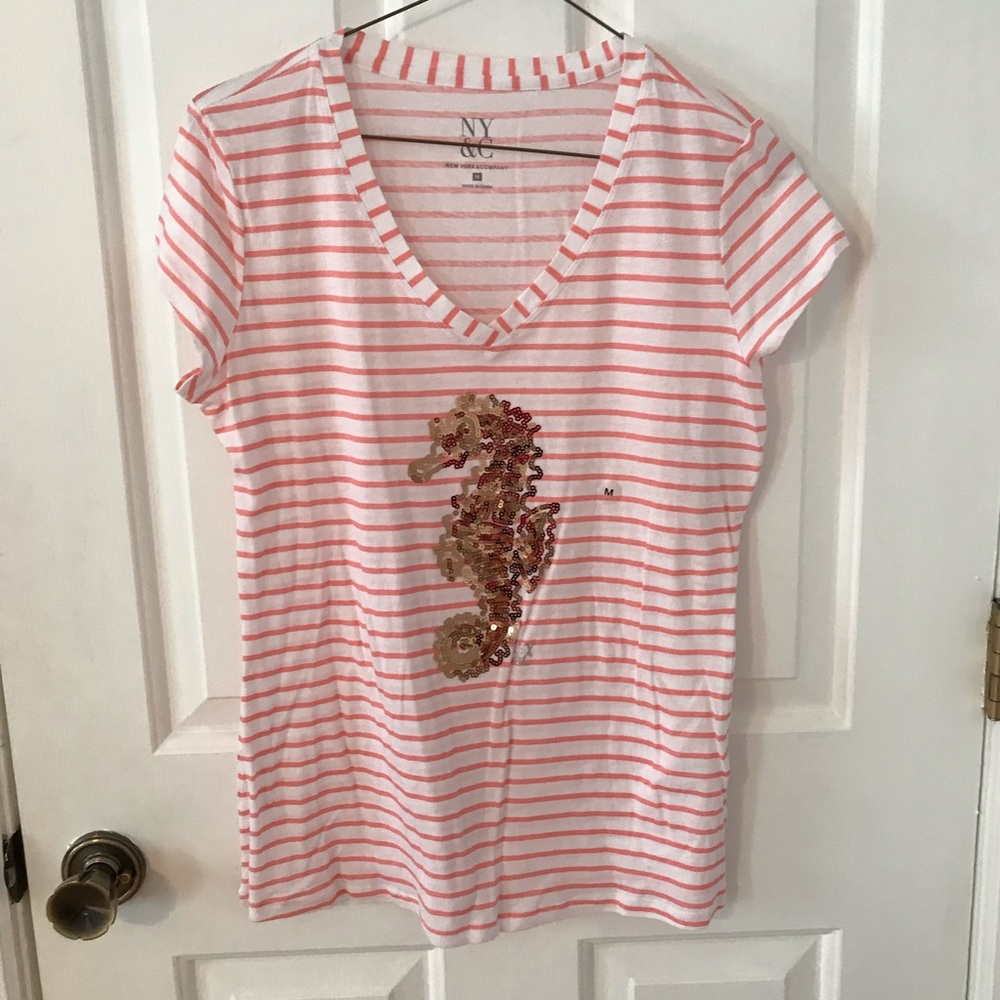 New York & Company Sequin Striped Tee